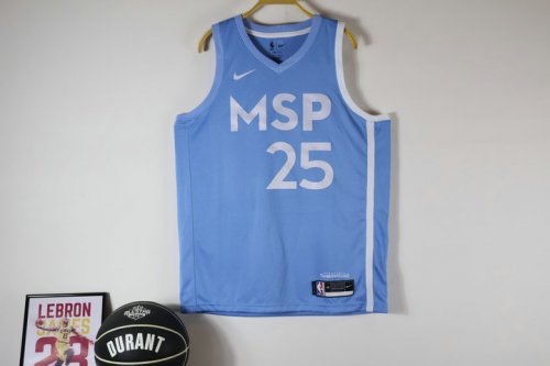 NBA 25 Rose Timberwolves 20-21 city Maillot bleu imprimé